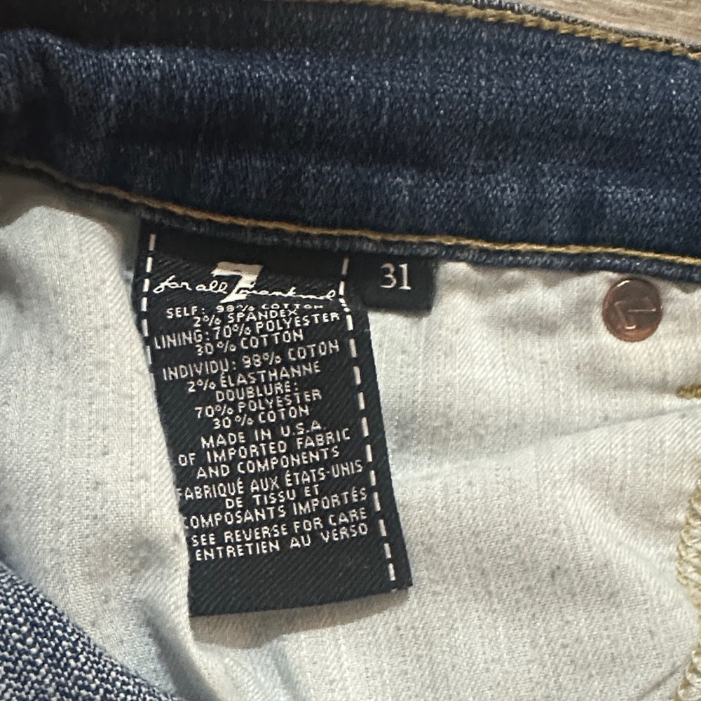 7 For All Mankind Dark Blue Distressed Jean Shorts - Picture 2 of 5